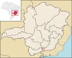 Location of Arantina within Minas Gerais