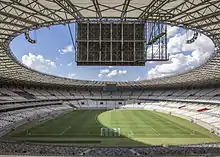 Stadium interior, photographed from behind one of the goals