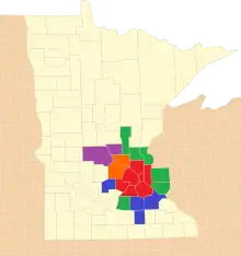 Minneapolis-St. Paul metropolitan statistical area (MSA) (in red)