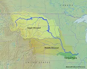 Map showing the three freshwater ecoregions of the Missouri River basin