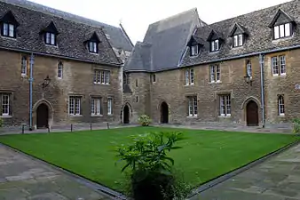 The Mob Quad at Merton College, Oxford in England is one of the oldest university quadrangles of Oxford. The pattern has since been copied at many other colleges and universities worldwide.