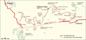 The winding inefficiency of the outdoor Rollins Pass rail route is brought into sharp contrast when compared with the direct, weather-agnostic Moffat Tunnel route. The Moffat Tunnel eliminated 10,800 degrees of curvature along the Rollins Pass route..mw-parser-output cite.citation{font-style:inherit;word-wrap:break-word}.mw-parser-output .citation q{quotes:"\"""\"""'""'"}.mw-parser-output .citation:target{background-color:rgba(0,127,255,0.133)}.mw-parser-output .id-lock-free.id-lock-free a{background:url("//upload.wikimedia.org/wikipedia/commons/6/65/Lock-green.svg")right 0.1em center/9px no-repeat}body:not(.skin-timeless):not(.skin-minerva) .mw-parser-output .id-lock-free a{background-size:contain}.mw-parser-output .id-lock-limited.id-lock-limited a,.mw-parser-output .id-lock-registration.id-lock-registration a{background:url("//upload.wikimedia.org/wikipedia/commons/d/d6/Lock-gray-alt-2.svg")right 0.1em center/9px no-repeat}body:not(.skin-timeless):not(.skin-minerva) .mw-parser-output .id-lock-limited a,body:not(.skin-timeless):not(.skin-minerva) .mw-parser-output .id-lock-registration a{background-size:contain}.mw-parser-output .id-lock-subscription.id-lock-subscription a{background:url("//upload.wikimedia.org/wikipedia/commons/a/aa/Lock-red-alt-2.svg")right 0.1em center/9px no-repeat}body:not(.skin-timeless):not(.skin-minerva) .mw-parser-output .id-lock-subscription a{background-size:contain}.mw-parser-output .cs1-ws-icon a{background:url("//upload.wikimedia.org/wikipedia/commons/4/4c/Wikisource-logo.svg")right 0.1em center/12px no-repeat}body:not(.skin-timeless):not(.skin-minerva) .mw-parser-output .cs1-ws-icon a{background-size:contain}.mw-parser-output .cs1-code{color:inherit;background:inherit;border:none;padding:inherit}.mw-parser-output .cs1-hidden-error{display:none;color:#d33}.mw-parser-output .cs1-visible-error{color:#d33}.mw-parser-output .cs1-maint{display:none;color:#2C882D;margin-left:0.3em}.mw-parser-output .cs1-format{font-size:95%}.mw-parser-output .cs1-kern-left{padding-left:0.2em}.mw-parser-output .cs1-kern-right{padding-right:0.2em}.mw-parser-output .citation .mw-selflink{font-weight:inherit}html.skin-theme-clientpref-night .mw-parser-output .cs1-maint{color:#18911F}html.skin-theme-clientpref-night .mw-parser-output .cs1-visible-error,html.skin-theme-clientpref-night .mw-parser-output .cs1-hidden-error{color:#f8a397}@media(prefers-color-scheme:dark){html.skin-theme-clientpref-os .mw-parser-output .cs1-visible-error,html.skin-theme-clientpref-os .mw-parser-output .cs1-hidden-error{color:#f8a397}html.skin-theme-clientpref-os .mw-parser-output .cs1-maint{color:#18911F}}"Craig Empire January 18, 1928 — Colorado Historic Newspapers Collection". Coloradohistoricnewspapers.org.