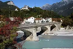 Bridge across the Fella River with San Gallo Abbey