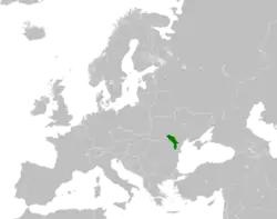 Map indicating locations of Moldova and Transnistria