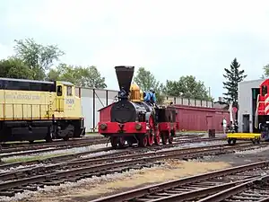 Exporail Museum, John Molson Steam Locomotive reproduction, in action in front of the depot