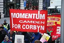 A Momentum banner at a rally