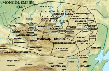 Map of the Mongol tribes circa 1207, when the Mongolian plateau was subdivided into a large number of small polities