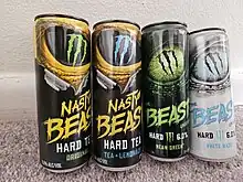 Four cans of Monster Beast alcoholic drinks