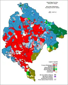 Ethnic structure of Montenegro by settlements, 2011