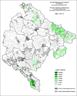 Percent of ethnic Muslims by settlements, 2011