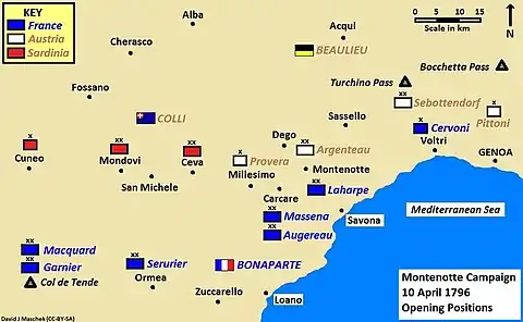 Map of Montenotte Campaign dated 10 April 1796