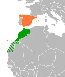 Map indicating locations of Morocco and Spain