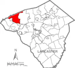 Map of Lancaster County highlighting Mount Joy Township