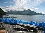 Lake Shikotsu with Mount Tarumae in the background.