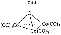 In the cobalt cluster Co3(CO)9(CtBu), the CtBu ligand is triply bridging, although this aspect is typically not indicated in the formula.