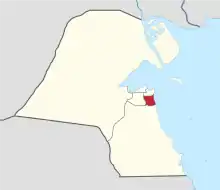 Map of Kuwait with Mubarak Al-Kabeer highlighted