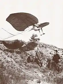 Flight attempt of Lilienthal on the Derwitzer Glider,Derwitz, 1891