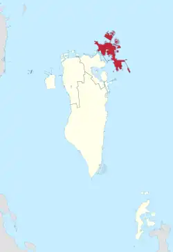 Map of Bahrain showing Muharraq Governorate