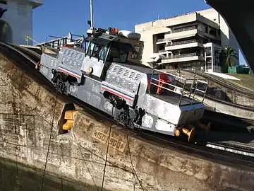 A mule in action at the Miraflores locks.