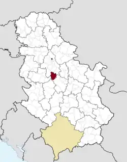 Location of the municipality of Aranđelovac within Serbia