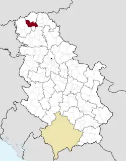 Location of the municipality of Bačka Topola within Serbia