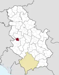 Location of the municipality of Kosjerić within Serbia