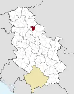 Location of Kovačica within Serbia