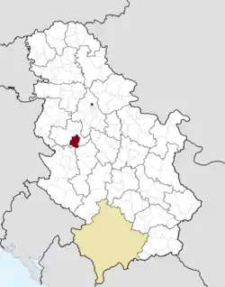 Location of the municipality of Mionica within Serbia