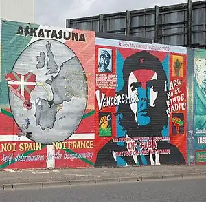 Murals in Belfast showing solidarity with Basque nationalism and the Cuban Revolution