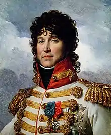 Head and shoulders colored painting of a middle-aged man with black hair in military uniform.