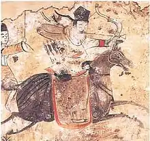 Painting depicting a Xianbei Murong archer in a tomb of the Former Yan (337–370).