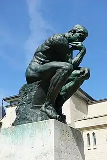 Auguste Rodin's The Thinker, here displayed at the Musée Rodin in Paris, is a well known example of nude heroic sculpture of the early 20th century