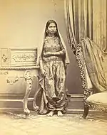 Woman, in Sind, British India, in Sindhi slim pajamo shalwar