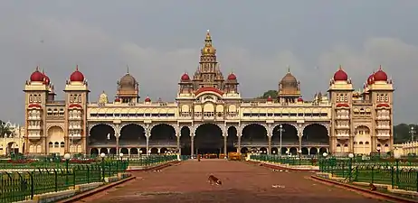 Mysore Palace is the traditional seat of the Wadiyars in Mysuru