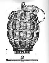 Drawing of the Mills No. 36 rifle grenade, with its gascheck disk for use with cup-launcher