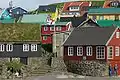 Faroese flag flying in  Nólsoy village