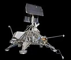 An engineering model of Surveyor 3, S-10, used for thermal control tests, reconfigured to represent a flight model of Surveyor 3 or later, at the National Air and Space Museum (NASM)