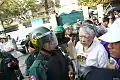 Riot police block a protest by civil societies and NGOs in Phnom Penh.