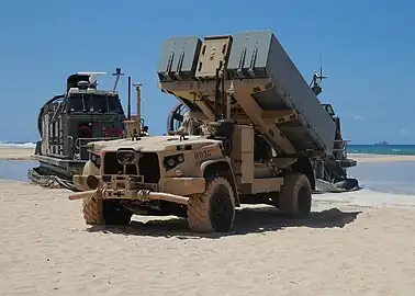 In December 2019, the Marine Corps tested a version of the JLTV called ROGUE Fires, which consists of an unmanned JLTV-based mobile launch platform carrying a Naval Strike Missile launcher unit.