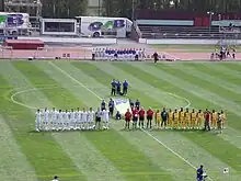 New Zealand and Malaysia line-up before a friendly