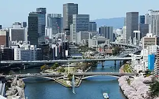 Nakanoshima, a boundary of Kita (right) and Semba (left)