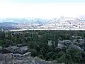 General view of Ordubad with a range of high mountains in neighboring Iran in the distance