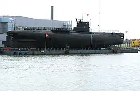 The formerly Soviet submarine S-174/U-359 in Nakskov harbor.