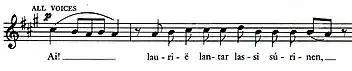 A line of sheet music in Gregorian chant style