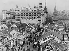 Nanjing Road in Shanghai, within the Shanghai International Settlement, a concession administered by multiple foreign powers during the late Qing Dynasty.