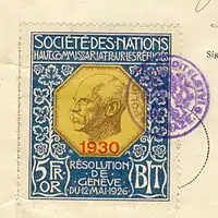 Nansen passport renewal stamp;Nansen International Office for Refugees, 1930