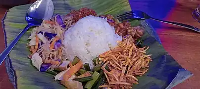 Vegetarian style nasi campur, served in Duta Mas, West Jakarta