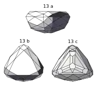 Various views of the diamond, all roughly pyramidal in shape.