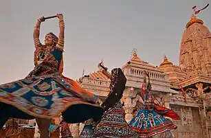 The Navaratri festival is an occasion of classical and folk dance performances at Hindu temples. Pictured is the Ambaji Temple of Gujarat.