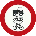 C9: No access for riders, cattle, wagons, agricultural vehicles, microcars, bicycles, mopeds or invalid carriages